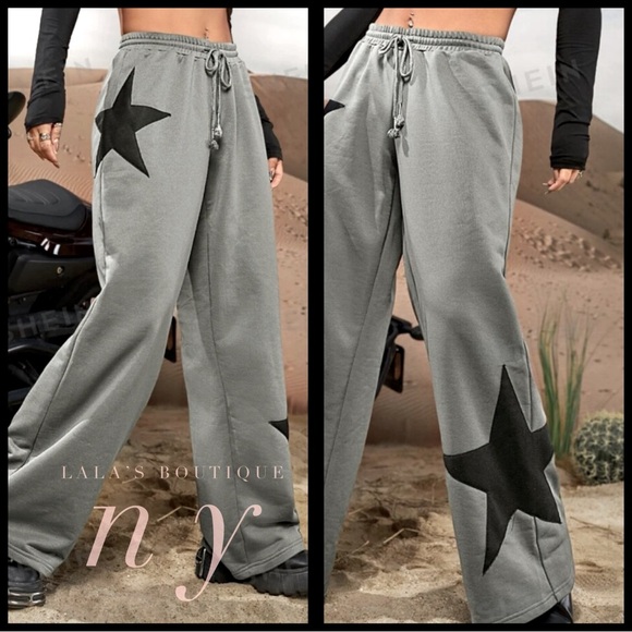 ★Star Print Drawstring Sweat-Pants - Picture 1 of 7